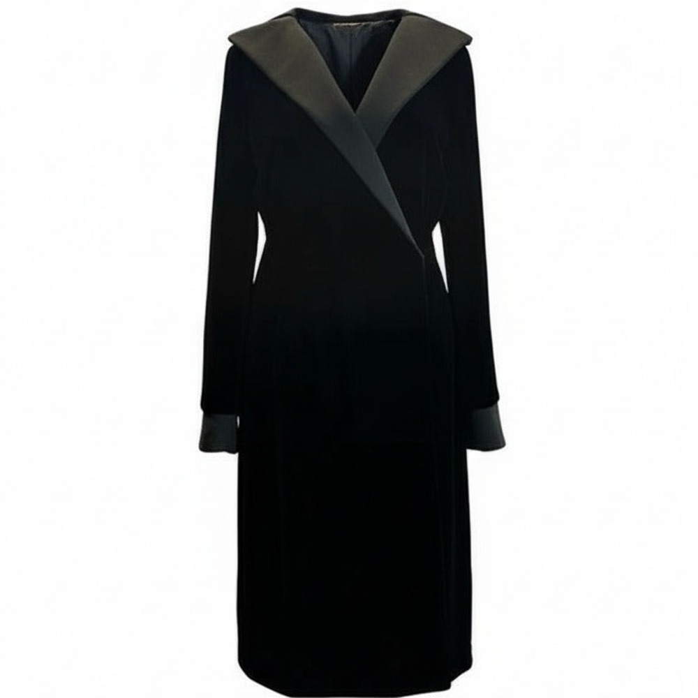 Abe Schrader Coat Womens Size 4 Black Long Wrap Overcoat Velvet‎ Shawl